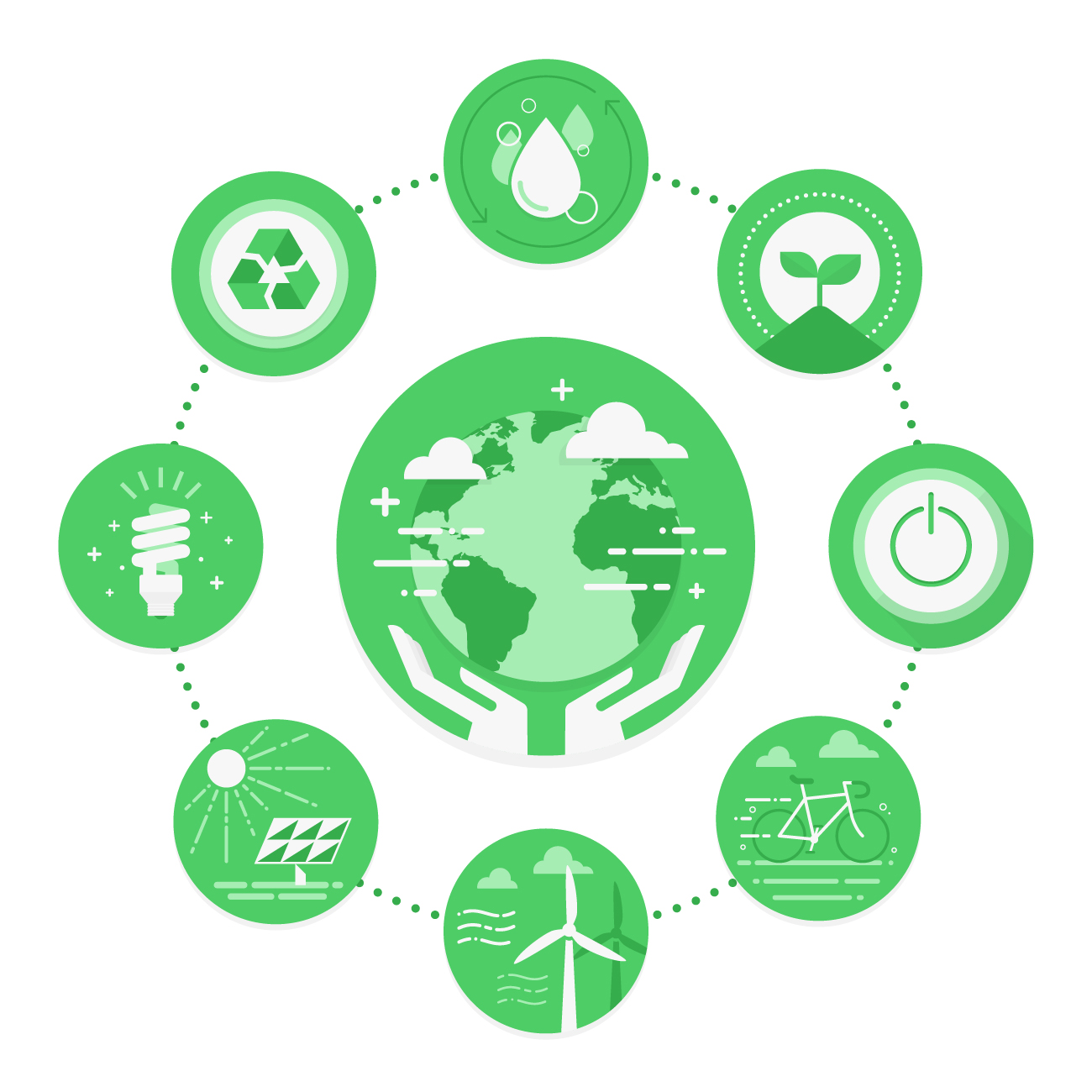 icones redondos com temas de sustentabilidade
